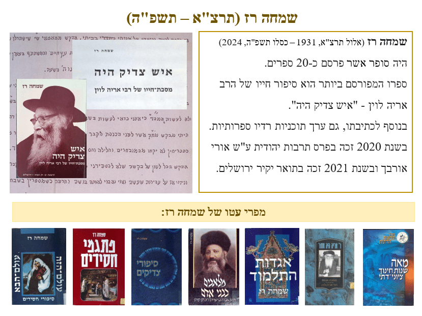 תצוגה להסוֹפֵר שמחה רז (תרצ"א – תשפ"ה)